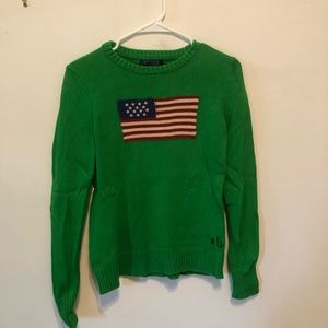 Ralph Lauren Kelly Green American Flag Sweater